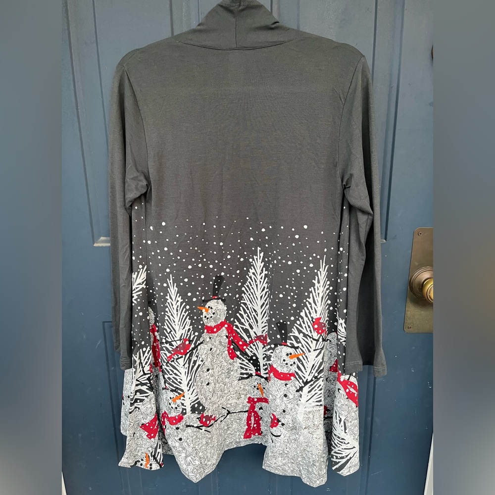 Woman’s Holiday Grey Festive Snowmen Winter Cardigan